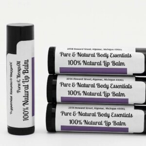 Vegan lip balm Michigan handcrafted and beeswax-free, made with shea, jojoba, coconut, and castor oil.
