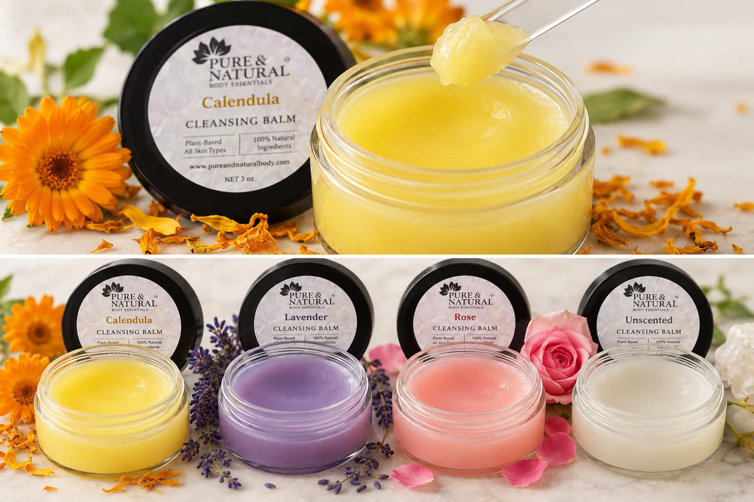 Botanical Cleansing Balm for sensitive skin in Calendula, Lavender, Rose and Unscented varieties