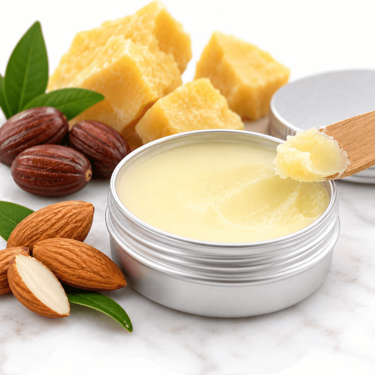 Pure & Natural Mango Butter Balm with rich, smooth texture for moisturizing dry skin, lips and cuticles