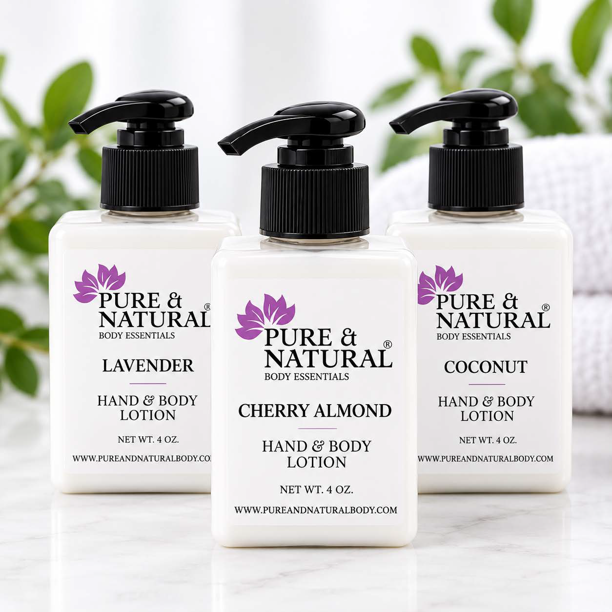 Pure-Natural-Daily-Moisture-Hand-and-Body-Lotion-in-Lavender-Cherry-Almond-and-Coconut-scents