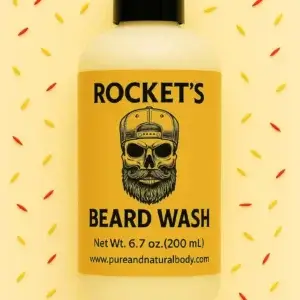Rockets Beard Wash 6.7 oz – natural beard wash with argan oil, vitamin E, and essential oils. Sulfate-free cleanser for soft, refreshed beards.
