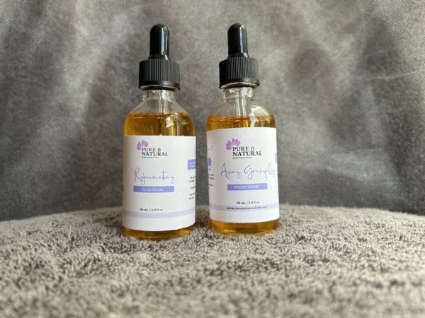 Pure & natural body essentials facial serums bottles