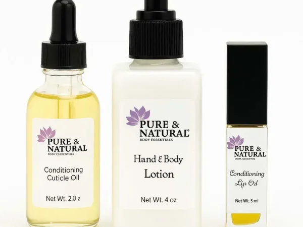 Natural Body Care Trio handcrafted in Michigan with lotion, lip oil, and cuticle oil