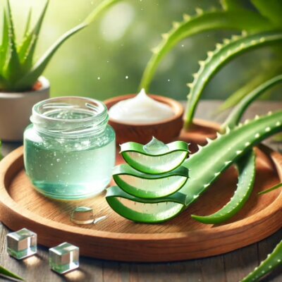 a serene natural scene featuring aloe vera