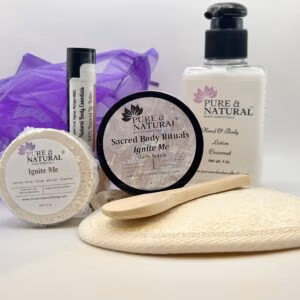 Mini spa kit product photo with scrub, lotion, steamers