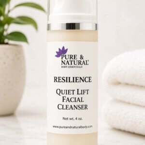 Gentle anti-aging facial cleanser from the Resilience skincare line in a pump bottle