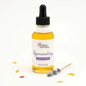 Rejuvenating Facial Serum – 2oz clear bottle, hydrating facial oil with calendula, rosehip, and jojoba for dry, dull skin by Pure & Natural Body Essentials