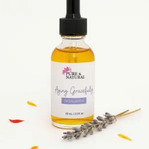 Aging Gracefully Facial Serum – 2oz clear bottle, plant-based facial oil for mature skin with calendula, rosehip, and grapeseed oils by Pure & Natural Body Essentials