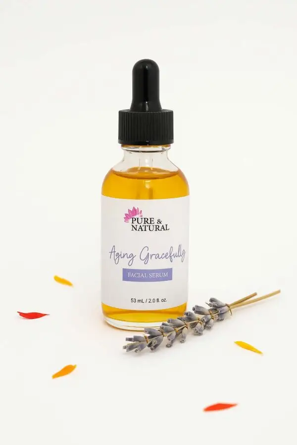 Aging gracefully facial serum – 2oz clear bottle, plant-based facial oil for mature skin with calendula, rosehip, and grapeseed oils by pure & natural body essentials