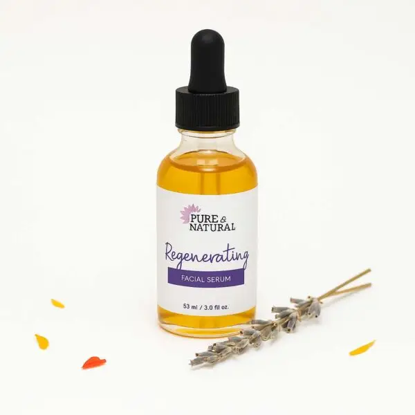 Regenerating facial serum in clear glass bottle, 2oz plant-based face oil for sensitive skin with calendula and jojoba – pure & natural body essentials