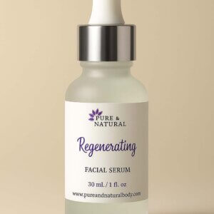 Regenerating Facial Serum bottle with natural ingredients