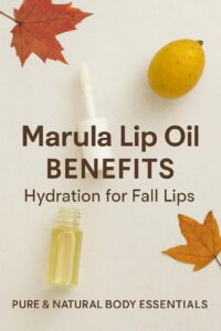 Marula Lip Oil by Pure & Natural with autumn leaves for natural fall lip care
