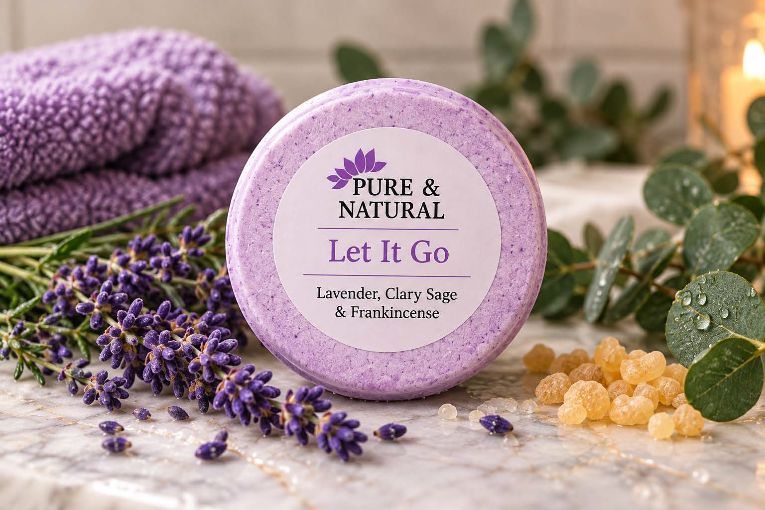 Pure & Natural Let It Go aromatherapy shower steamer with lavender, clary sage and frankincense