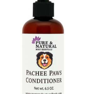 Amber bottle of Pachee Paws Natural Dog Conditioner by Pure & Natural Body Essentials on white background by Pure & Natural Body Essentials