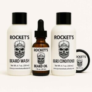 Deluxe Beard Care Set with shampoo, conditioner, beard oil, and beard balm