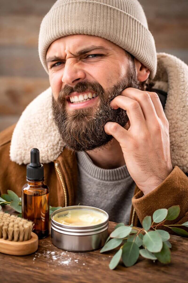 Beard itch and beard dandruff caused by dry winter skin and improper beard care
