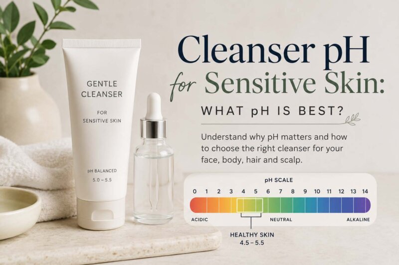 Cleanser pH for sensitive skin showing the ideal pH range