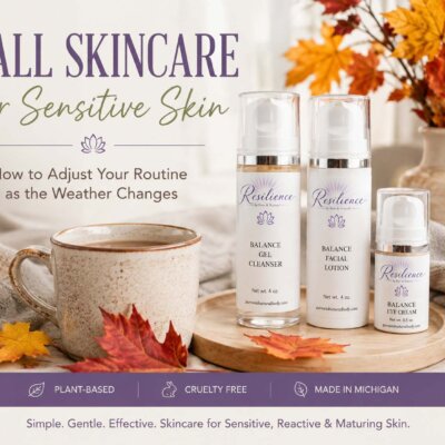 Fall skincare for sensitive skin featuring Resilience cleanser, facial lotion and eye cream