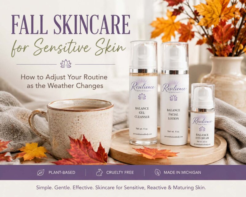Fall skincare for sensitive skin featuring Resilience cleanser, facial lotion and eye cream